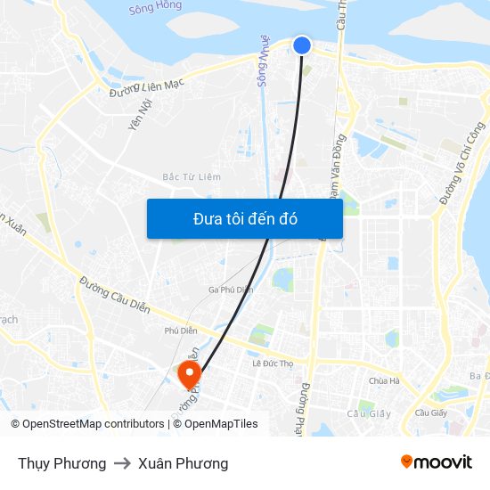 Thụy Phương to Xuân Phương map