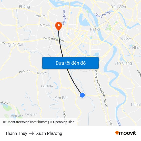 Thanh Thùy to Xuân Phương map