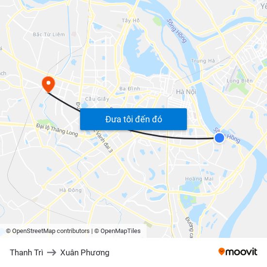 Thanh Trì to Xuân Phương map