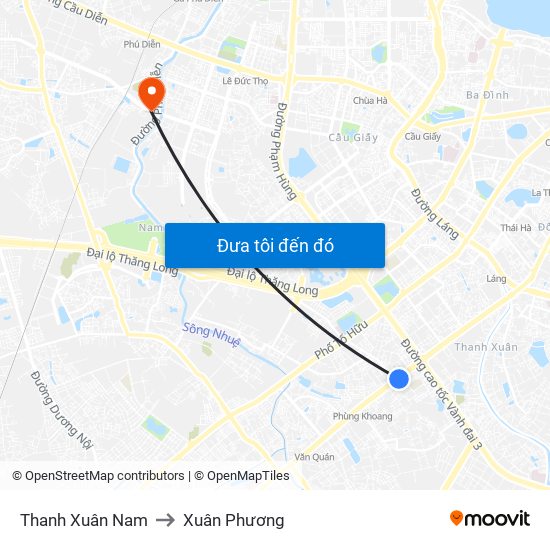 Thanh Xuân Nam to Xuân Phương map