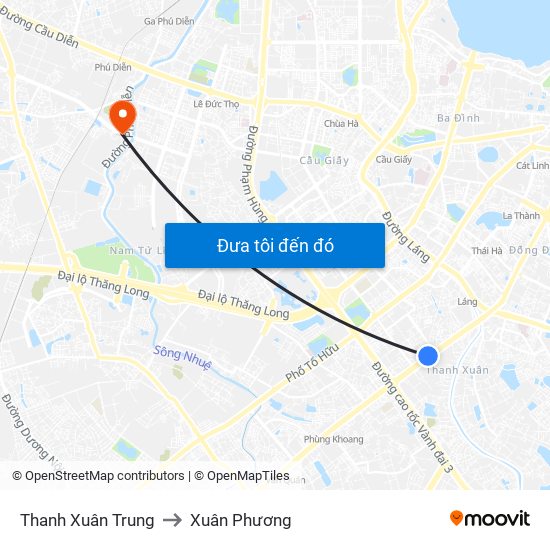 Thanh Xuân Trung to Xuân Phương map
