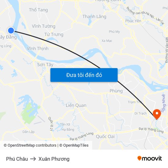 Phú Châu to Xuân Phương map