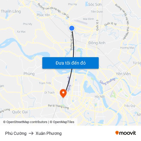 Phú Cường to Xuân Phương map