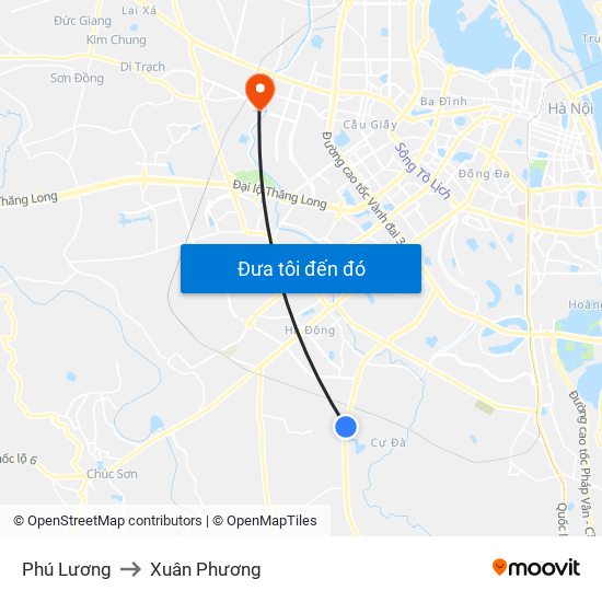 Phú Lương to Xuân Phương map