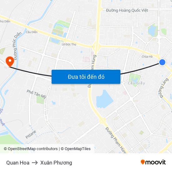 Quan Hoa to Xuân Phương map