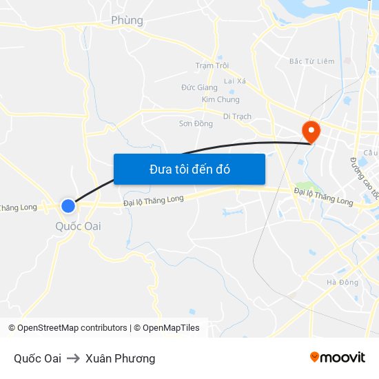 Quốc Oai to Xuân Phương map