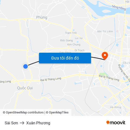 Sài Sơn to Xuân Phương map
