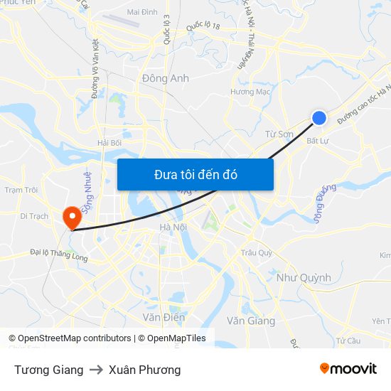 Tương Giang to Xuân Phương map