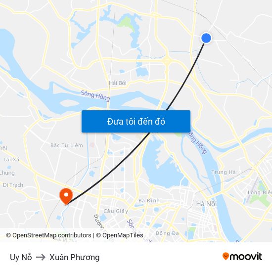 Uy Nỗ to Xuân Phương map