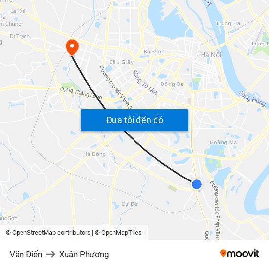 Văn Điển to Xuân Phương map