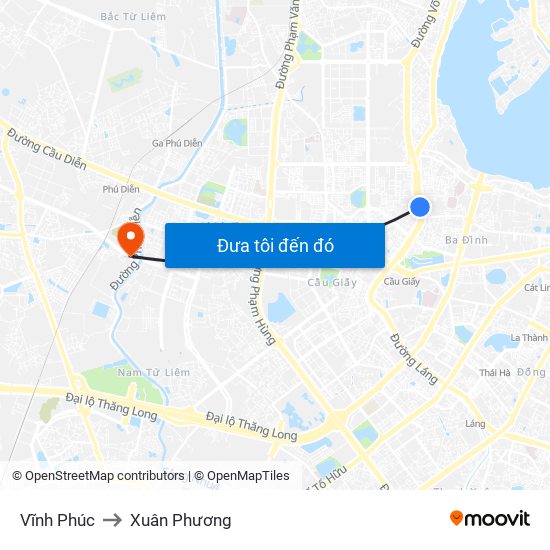 Vĩnh Phúc to Xuân Phương map