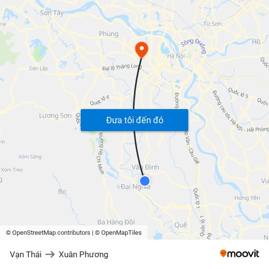 Vạn Thái to Xuân Phương map