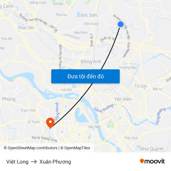 Việt Long to Xuân Phương map