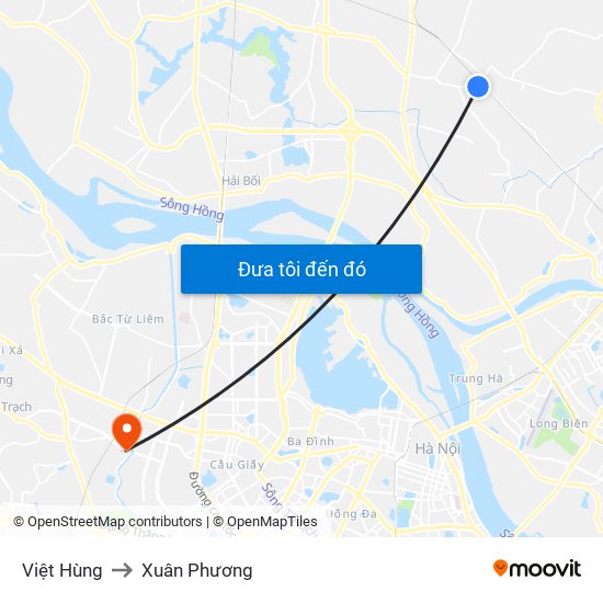 Việt Hùng to Xuân Phương map