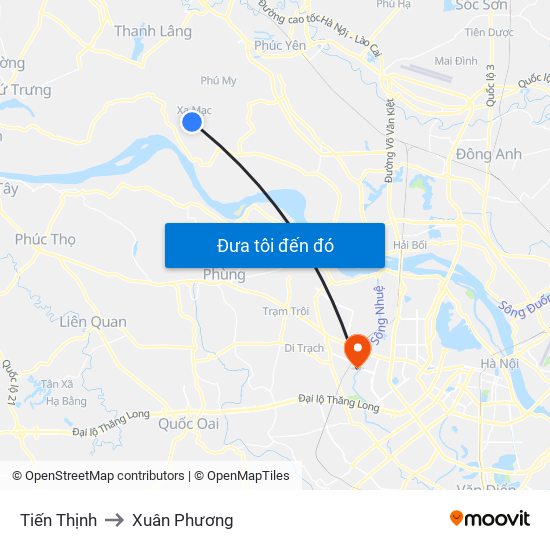 Tiến Thịnh to Xuân Phương map