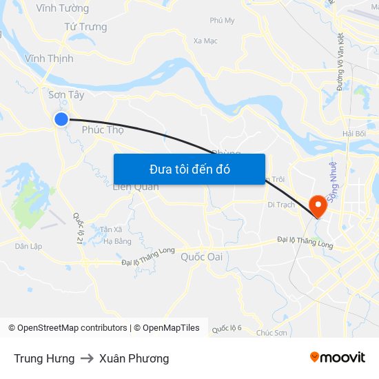 Trung Hưng to Xuân Phương map