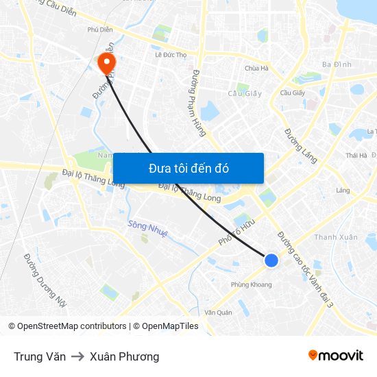 Trung Văn to Xuân Phương map