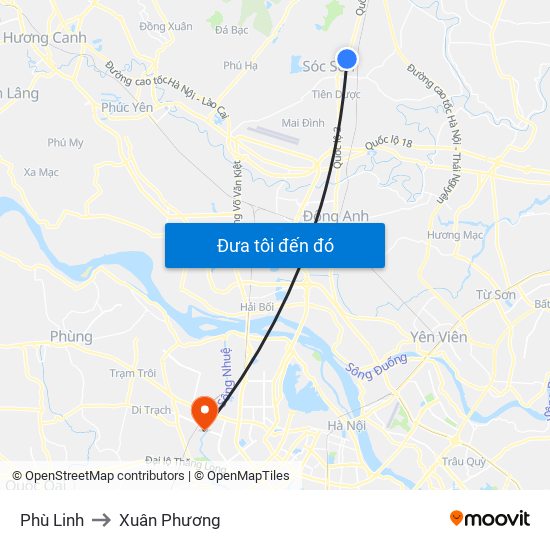 Phù Linh to Xuân Phương map