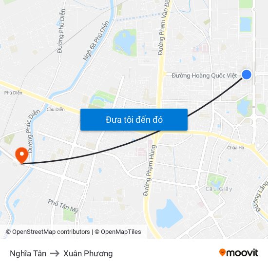 Nghĩa Tân to Xuân Phương map