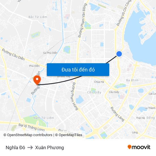 Nghĩa Đô to Xuân Phương map