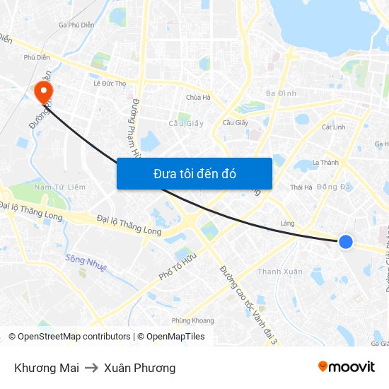 Khương Mai to Xuân Phương map