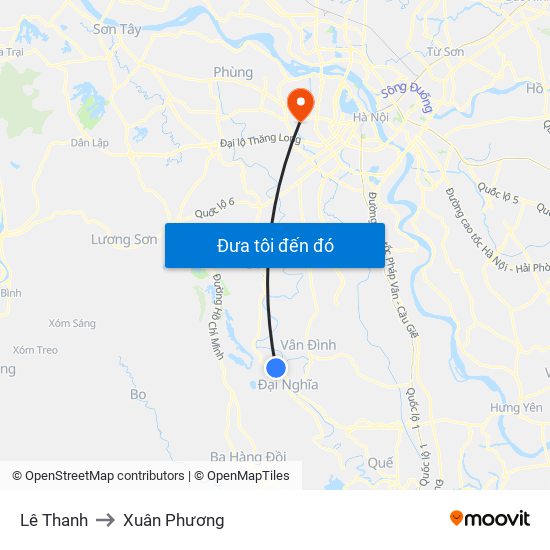 Lê Thanh to Xuân Phương map