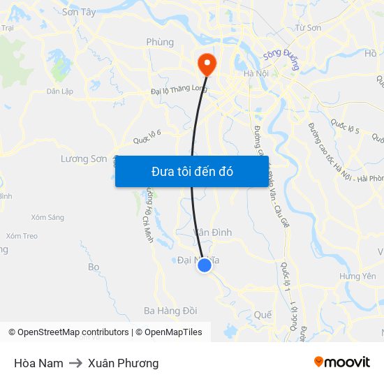 Hòa Nam to Xuân Phương map