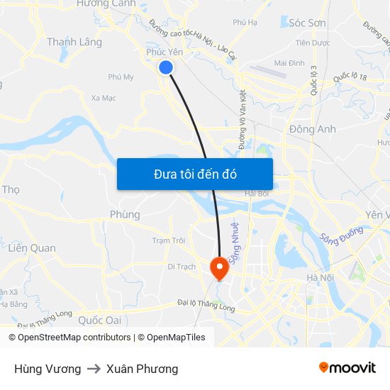 Hùng Vương to Xuân Phương map