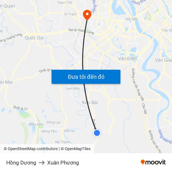 Hồng Dương to Xuân Phương map