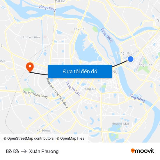 Bồ Đề to Xuân Phương map