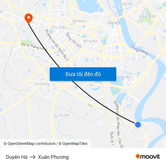 Duyên Hà to Xuân Phương map