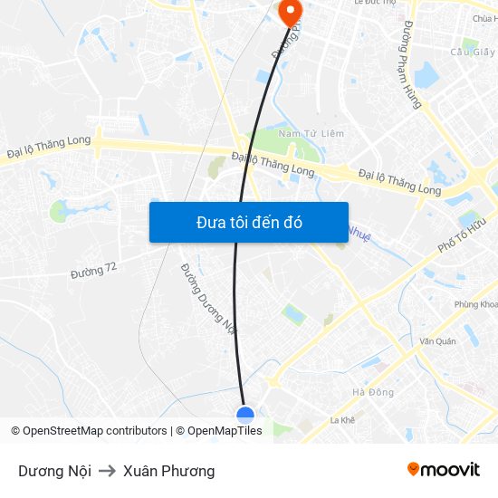 Dương Nội to Xuân Phương map
