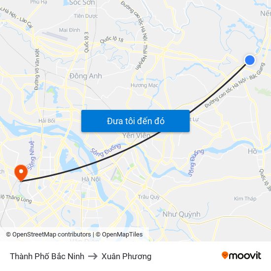 Thành Phố Bắc Ninh to Xuân Phương map