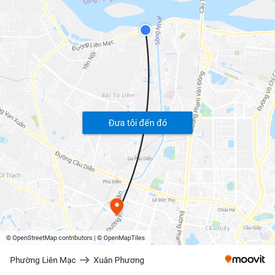 Phường Liên Mạc to Xuân Phương map