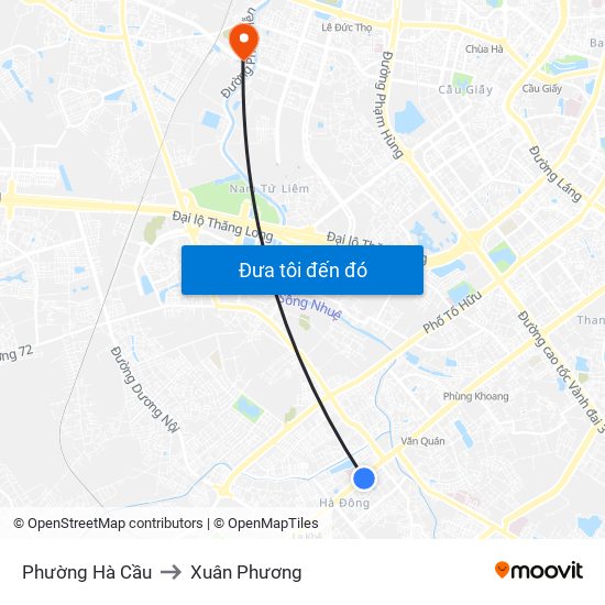 Phường Hà Cầu to Xuân Phương map