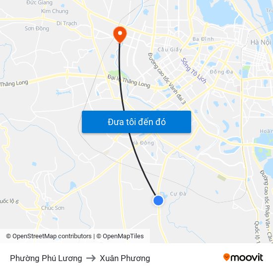 Phường Phú Lương to Xuân Phương map