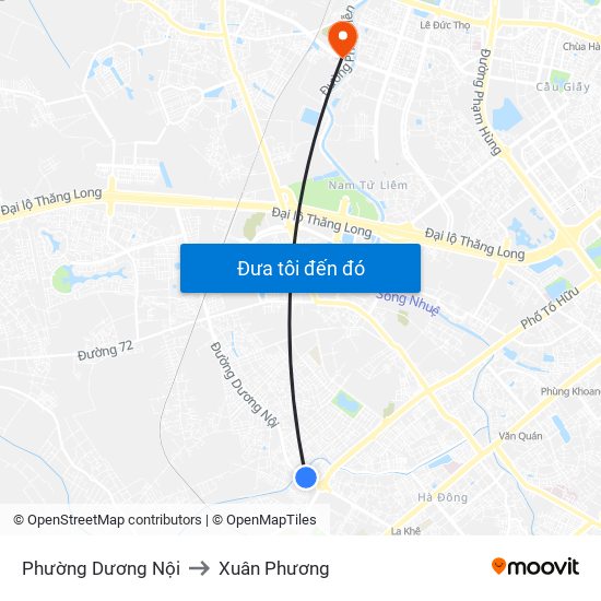 Phường Dương Nội to Xuân Phương map