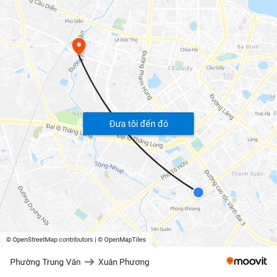 Phường Trung Văn to Xuân Phương map