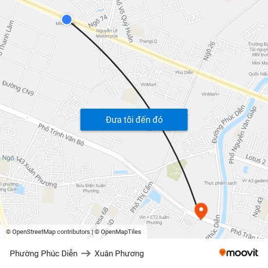 Phường Phúc Diễn to Xuân Phương map