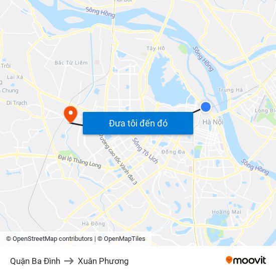 Quận Ba Đình to Xuân Phương map