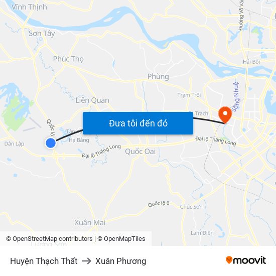 Huyện Thạch Thất to Xuân Phương map