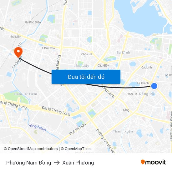 Phường Nam Đồng to Xuân Phương map