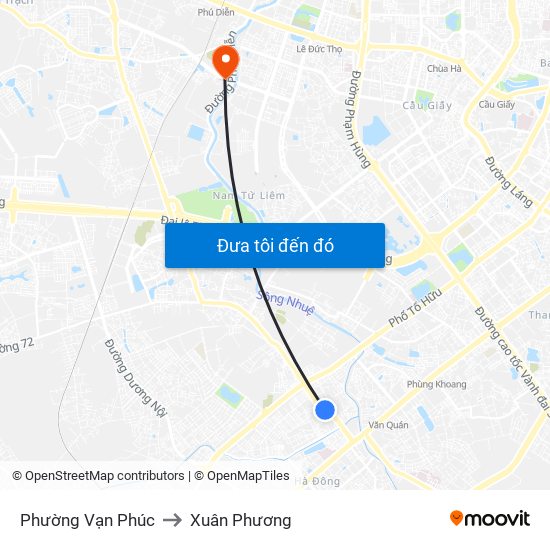 Phường Vạn Phúc to Xuân Phương map