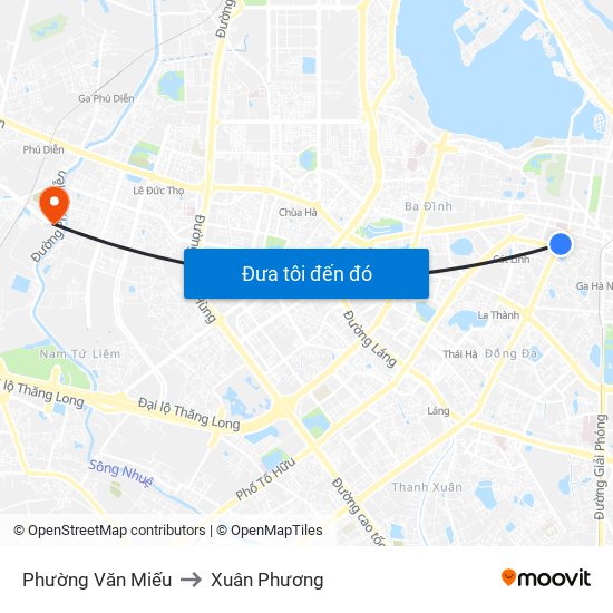 Phường Văn Miếu to Xuân Phương map