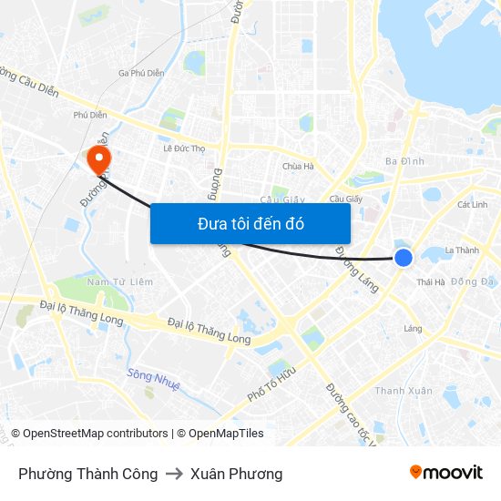 Phường Thành Công to Xuân Phương map