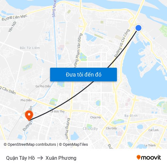 Quận Tây Hồ to Xuân Phương map