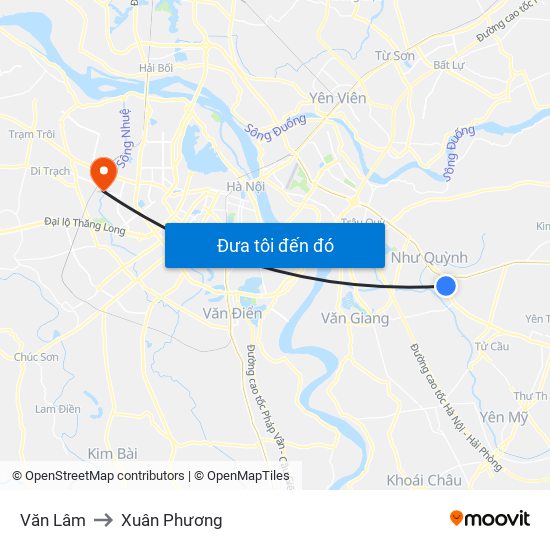 Văn Lâm to Xuân Phương map