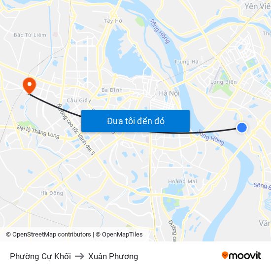 Phường Cự Khối to Xuân Phương map