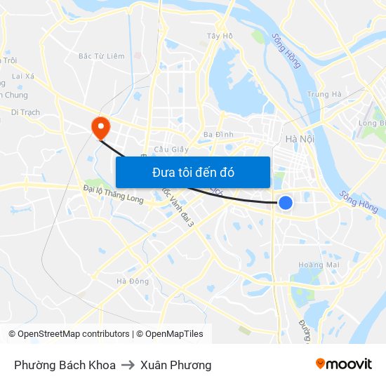 Phường Bách Khoa to Xuân Phương map