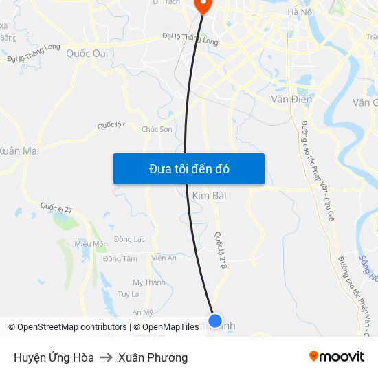 Huyện Ứng Hòa to Xuân Phương map